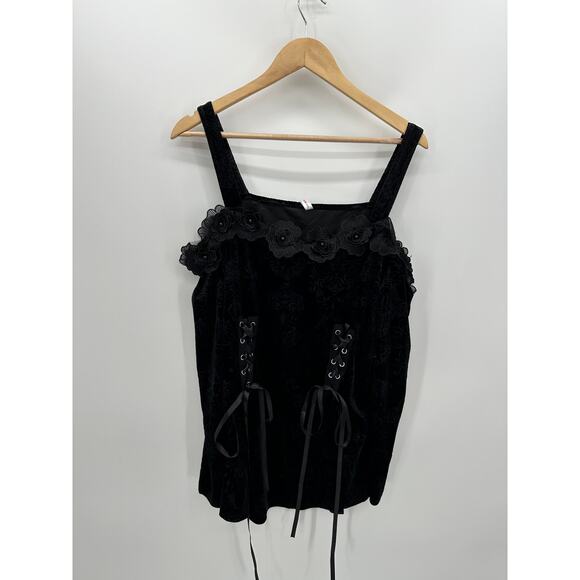 Rosegal Top 2X Black Velour Floral‎ Tie Whimsigoth Renaissance Witch Cosplay - Picture 1 of 8